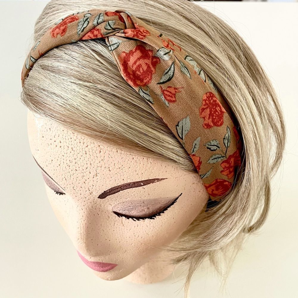Tan & Orange Floral Print Ladies Teen Headband NWT